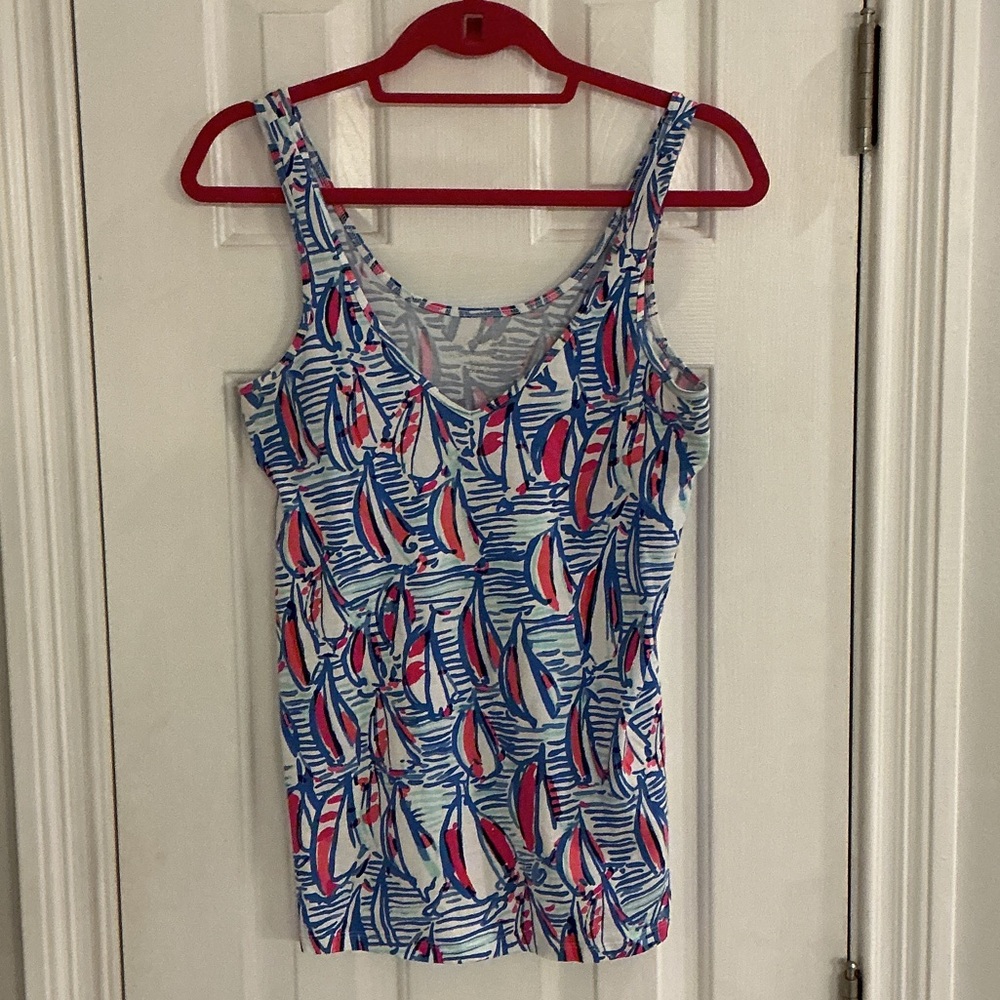 Lilly Pulitzer Blue, Pink & White Sailboat Print Tank